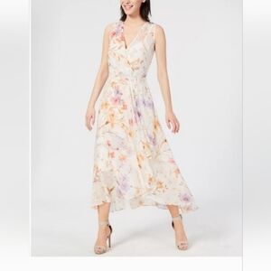 Calvin Klein Cream and Purple Floral Summer Easter Dress